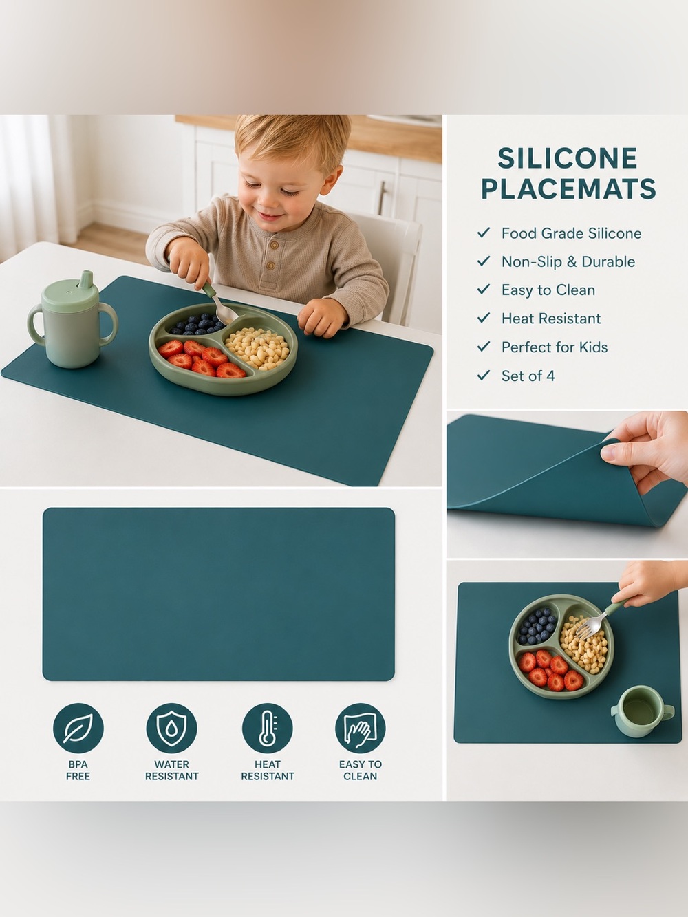 4 Toddler Silicone Placemats